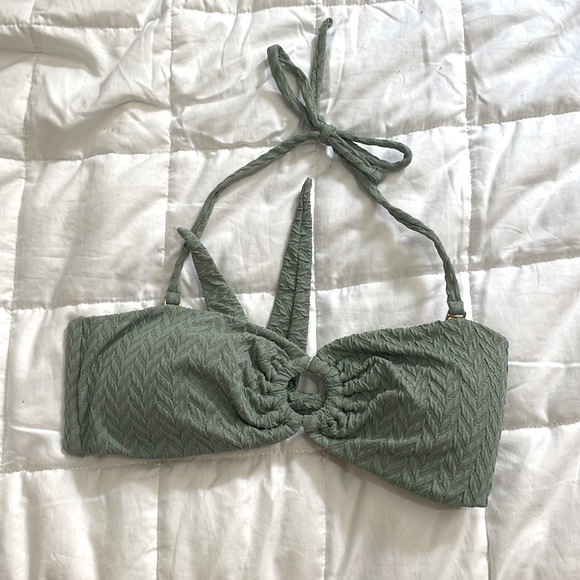 PQ SWIM Bathing suit top halter bandeau mint green and gold EUC - Picture 2 of 8